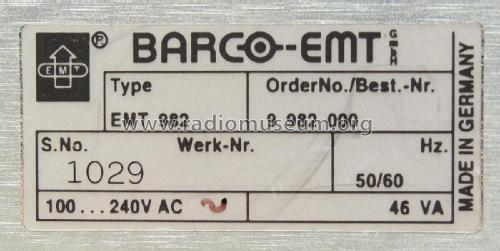 Professional CD Player Barco EMT 982; Elektromesstechnik (ID = 1724936) Sonido-V