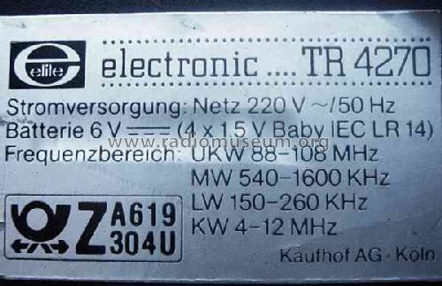 4 Band Receiver TR4270; Elite; Kaufhof (ID = 646643) Radio