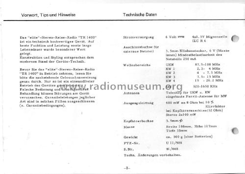 Electronic TR-1400; Elite; Kaufhof (ID = 2178292) Radio