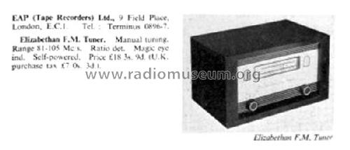 Elizabethan F.M. Tuner ; EAP Tape Recorders (ID = 2168742) Radio