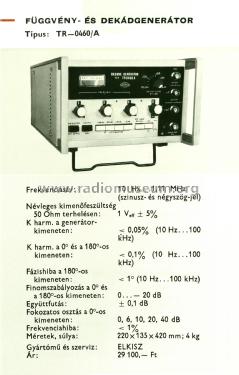 Függvény- és Dekádgenerátor TR-0460/A; Elkisz Elkis Ipari (ID = 2706701) Equipment