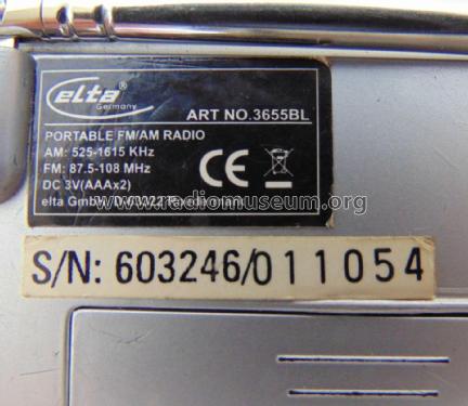 Portable FM/AM Radio 3655BL; Elta GmbH, Rödermark (ID = 2752692) Radio