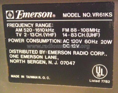 Black & White Television / AM-FM Radio VR61KS; Emerson Radio & (ID = 1276499) TV Radio