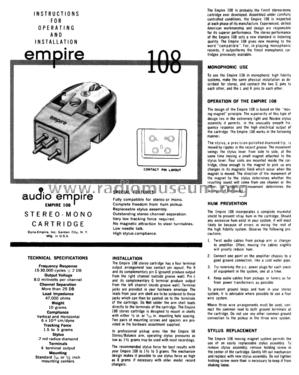 Stereo-Mono Cartridge 108; Empire Scientific (ID = 2695400) Microphone/PU