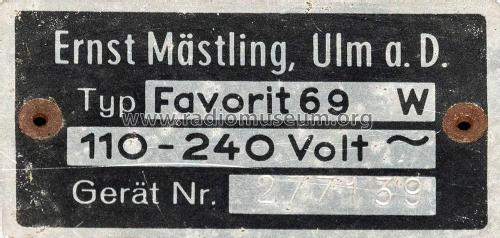 Favorit 69W; Emud, Ernst Mästling (ID = 2978107) Radio