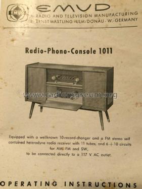 Radio-Phono-Console 1011; Emud, Ernst Mästling (ID = 2586204) Radio