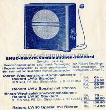 Record-Standard LW2 oder L2W; Emud, Ernst Mästling (ID = 1355248) Radio