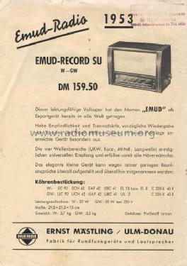 Record SU-GW; Emud, Ernst Mästling (ID = 33218) Radio