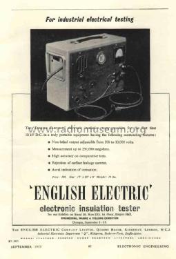 Electronic Insulation Tester ; English Electric Co. (ID = 3018970) Equipment