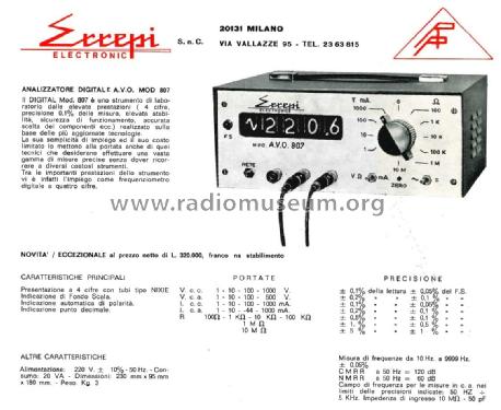 Analizzatore Digitale A.V.O. 807; Errepi Electronic S. (ID = 3075338) Equipment