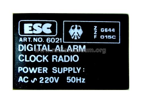 Digital Alarm Clock Radio Art.No. 6021; ESC, Electronic (ID = 3084544) Radio