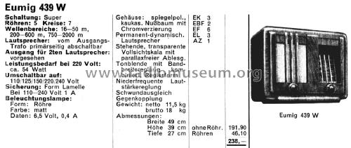 439W; Eumig, Elektrizitäts (ID = 2805726) Radio