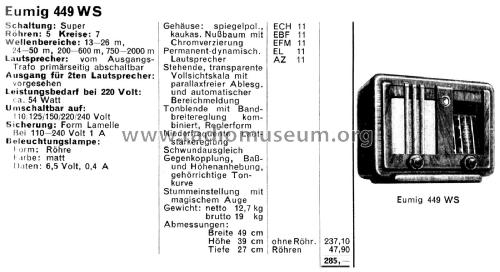 449WS; Eumig, Elektrizitäts (ID = 2805730) Radio