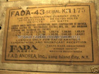 43 Ch= KF; Fada Radio & (ID = 369909) Radio