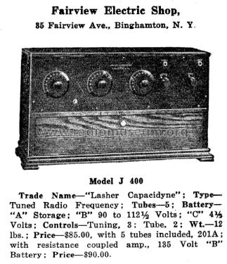 Lasher Capacidyne Model J 400; Fairview Electric (ID = 1962837) Radio