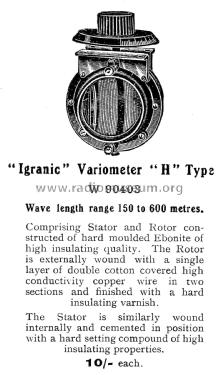 Igranic Type H Variometer Cat. No. W 90403; Efescaphone Brand, (ID = 1887855) Radio part