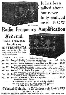 One Stage R.F. Amplifier & Detector No. 56; Federal Radio Corp. (ID = 1444210) Radio