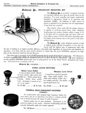 Federal Telephone Bulletin March, 1922 No. 106-W; Federal Radio Corp. (ID = 1870476) Paper