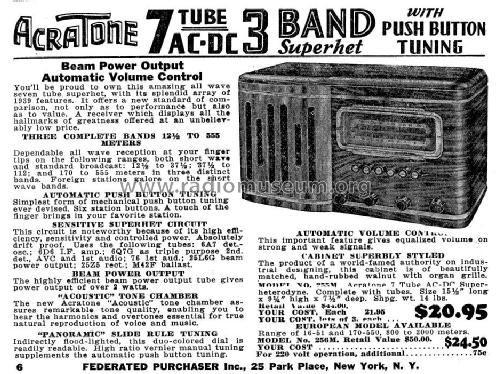 Acratone 7-Tube 3 Band Superhet 255M; Federated Purchaser, (ID = 1043223) Radio