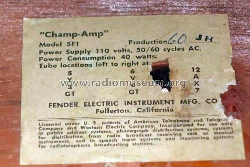 Champ-Amp 5F1; Fender Electric (ID = 3074528) Ampl/Mixer