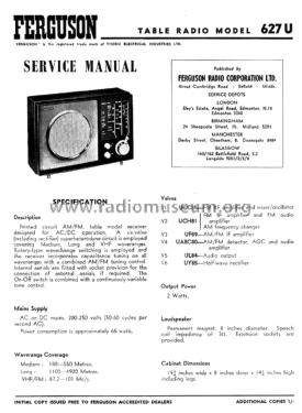 627U; Ferguson Brand, (ID = 1881709) Radio