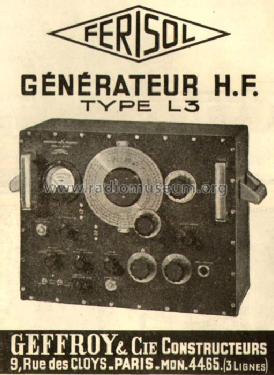 Générateur H.F. L3; Ferisol; Paris (ID = 540325) Equipment