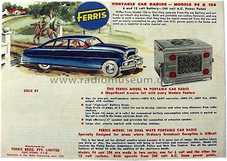 Portable Car Radio 94 M94; Ferris Bros. Pty Ltd (ID = 1234114) Radio