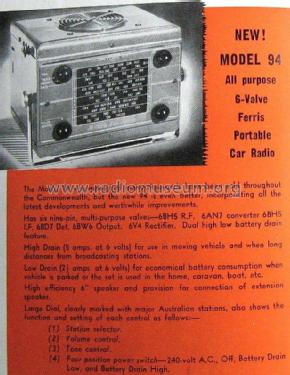 Portable Car Radio 94 M94; Ferris Bros. Pty Ltd (ID = 2180239) Radio