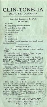 Clin-Tone-Ia Crystal Receiver ; Field & Co., R. B.; (ID = 2539369) Crystal