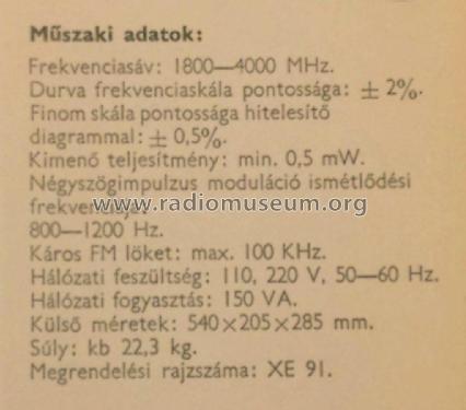 Mikrohullámú generátor / Microwave Generator XE 91; Finommechanikai (ID = 2472670) Ausrüstung