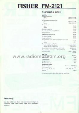 AM/FM Stereo Tuner FM-2121; Fisher Radio; New (ID = 1599751) Radio