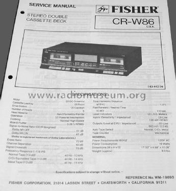 Studio-Standard Stereo Double Cassette Deck CR-W86; Fisher Radio; New (ID = 1724712) R-Player