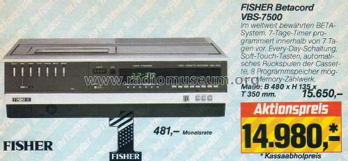 Video Cassette Recorder VBS-7500; Fisher Radio; New (ID = 2101663) R-Player