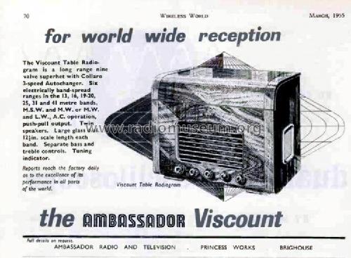 Ambassador Viscount III Table Radiogram ; Ambassador brand, R. (ID = 2942076) Radio