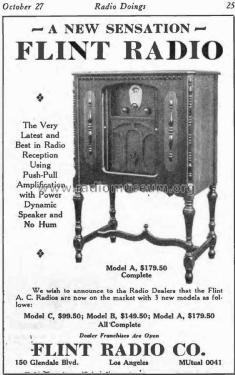 Flint Model A Radio Flint Radio Co. Inc.; Los Angeles, CA, build ...