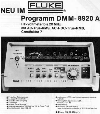 True RMS Voltmeter 8920A; Fluke, John, Mfg. Co (ID = 1006434) Equipment