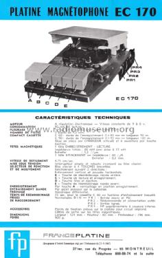 Platine Magnétophone - lecteur enregistreur cassettes EC170; France Platines, (ID = 2070481) R-Player