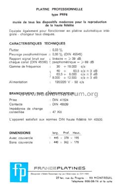 Table de lecture professionnelle PRF6/TL; France Platines, (ID = 2088689) R-Player