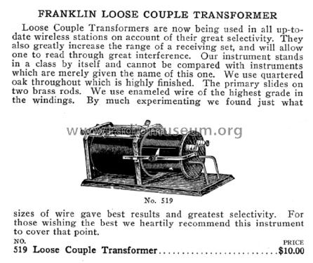 Franklin Loose Couple Transformer No. 519; Franklin Electric (ID = 1135534) mod-pre26