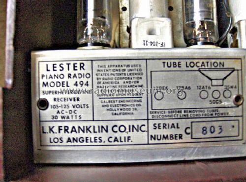 Lester Grand Piano Radio 494 ; Franklin, L.K., Co., (ID = 1301825) Radio