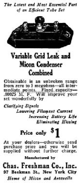 Grid Leak Assembly Variable; Freshman Co. Inc., (ID = 1444945) Radio part