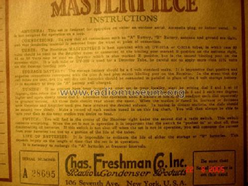 Masterpiece 1st Table Model; Freshman Co. Inc., (ID = 134366) Radio