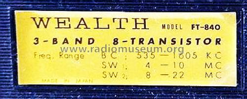 Wealth 8 Transistor 3-Band FT-840; Funai Electric Co., (ID = 1564521) Radio