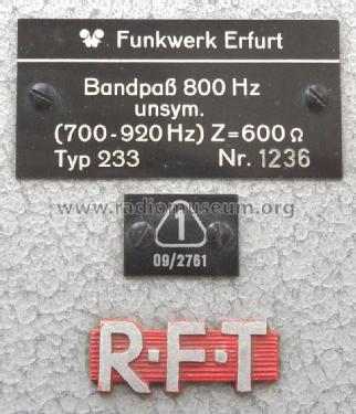 Bandpass 800 Hz Typ 233; Funkwerk Erfurt, VEB (ID = 1288054) Equipment