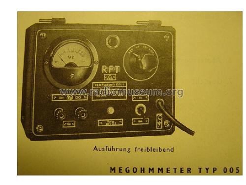 Megohmmeter 005; Funkwerk Erfurt, VEB (ID = 734218) Equipment