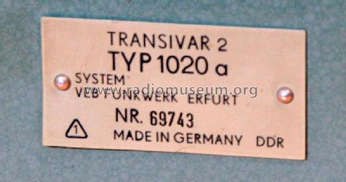 Transivar 2 1020a; Funkwerk Erfurt, VEB (ID = 2229763) Equipment