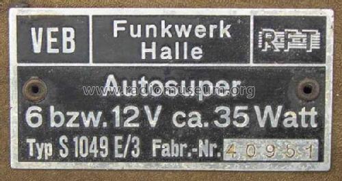 Rudelsburg S1049E/3; Funkwerk Halle FWH, (ID = 1177603) Car Radio