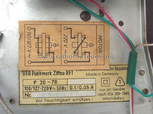 Plattenspieler P20-78; Funkwerk Zittau, VEB (ID = 1264562) Reg-Riprod