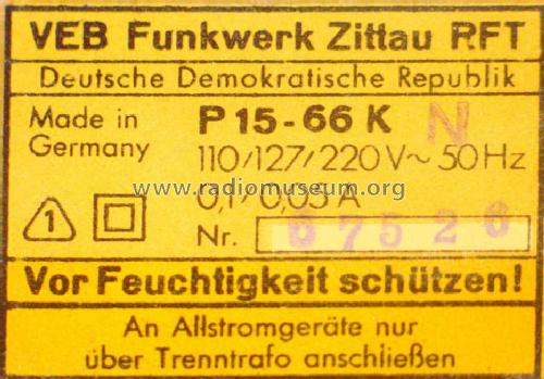 Ziphona P15-66Z ; Funkwerk Zittau, VEB (ID = 453907) Enrég.-R