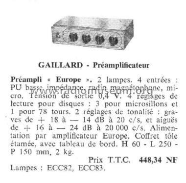 Préamplificateur monophonique Europe ; Gaillard; Paris (ID = 2737542) Verst/Mix